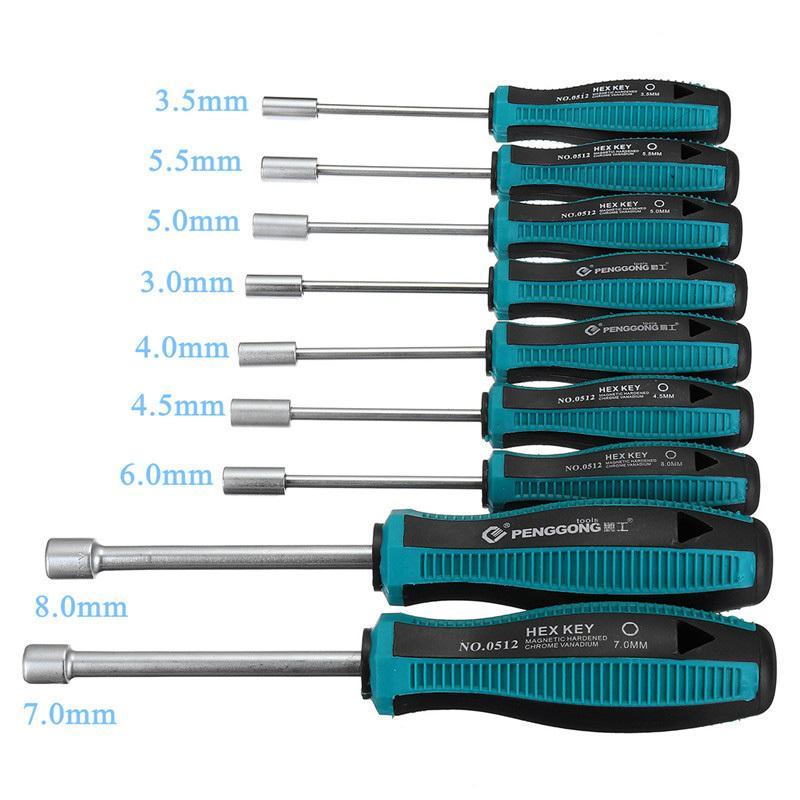 Steckschlüssel-Set 9teilig 3-8mm mit Tasche